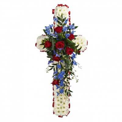 Cross - A beautiful floral cross tribute created to honour the life and memory of a loved one. Symbolising faith, hope, and everlasting peace, this elegant design combines pure white tones with rich accents and fresh greenery to create a striking and meaningful expression of sympathy.

Expertly handcrafted by a skilled florist, this traditional funeral tribute serves as a heartfelt gesture of remembrance and respect. Suitable for funeral services, memorial ceremonies, and celebrations of life, it offers comfort to family and friends while paying tribute to a cherished life.